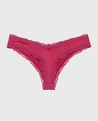 Thong Panty with Lace Trim Electric Rouge