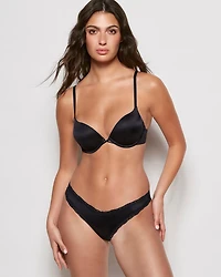 Thong Panty With Lace Trim Tuxedo Black