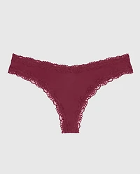 Thong Panty with Lace Trim in Opulent Red