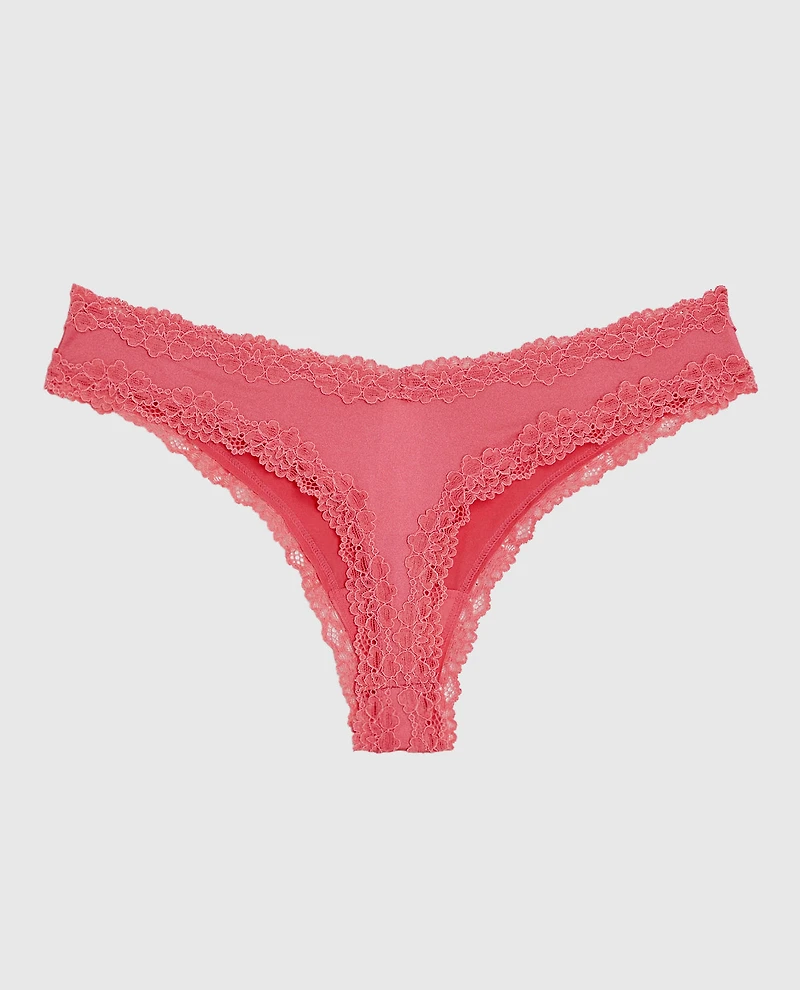 Thong Panty with Lace Trim Romantic Pink