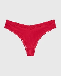Thong Panty With Lace Trim Crimson