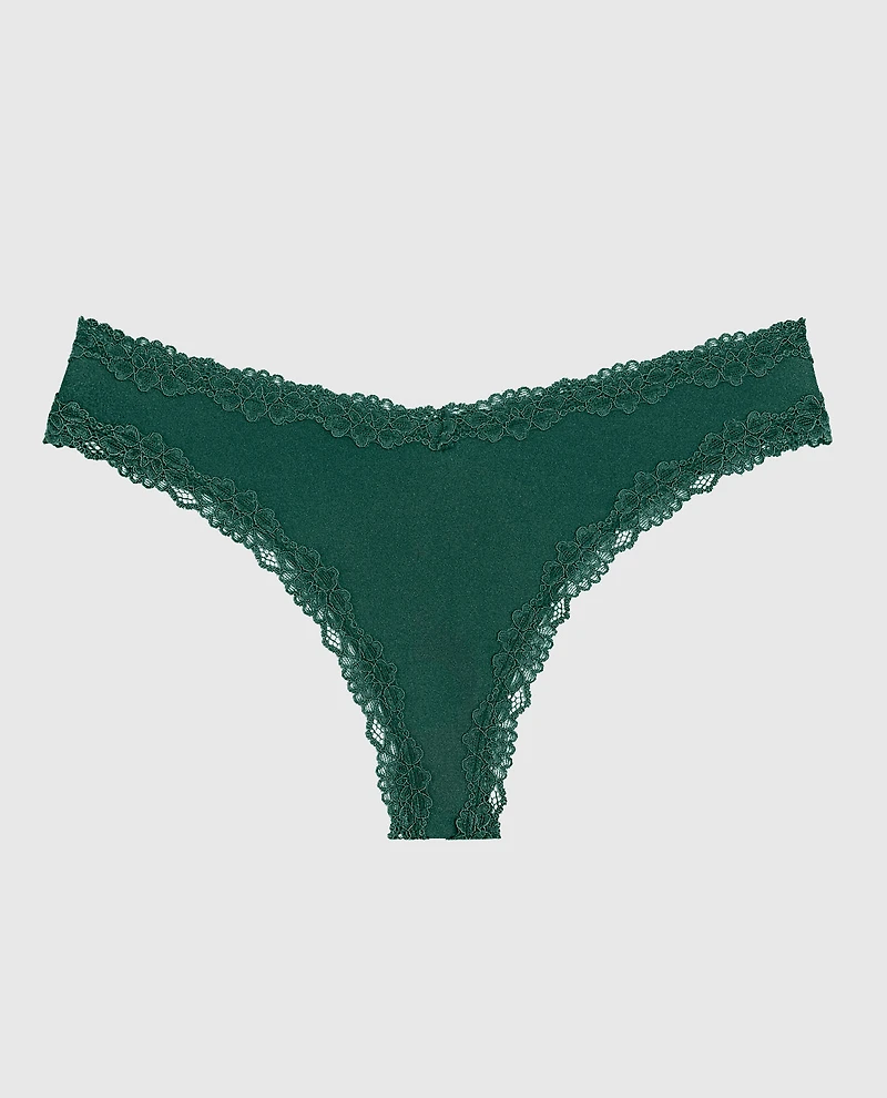 Thong Panty With Lace Trim in Emerald Green