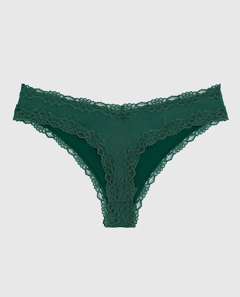 Thong Panty With Lace Trim in Emerald Green