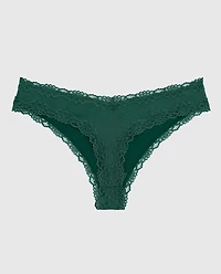 Thong Panty With Lace Trim in Emerald Green