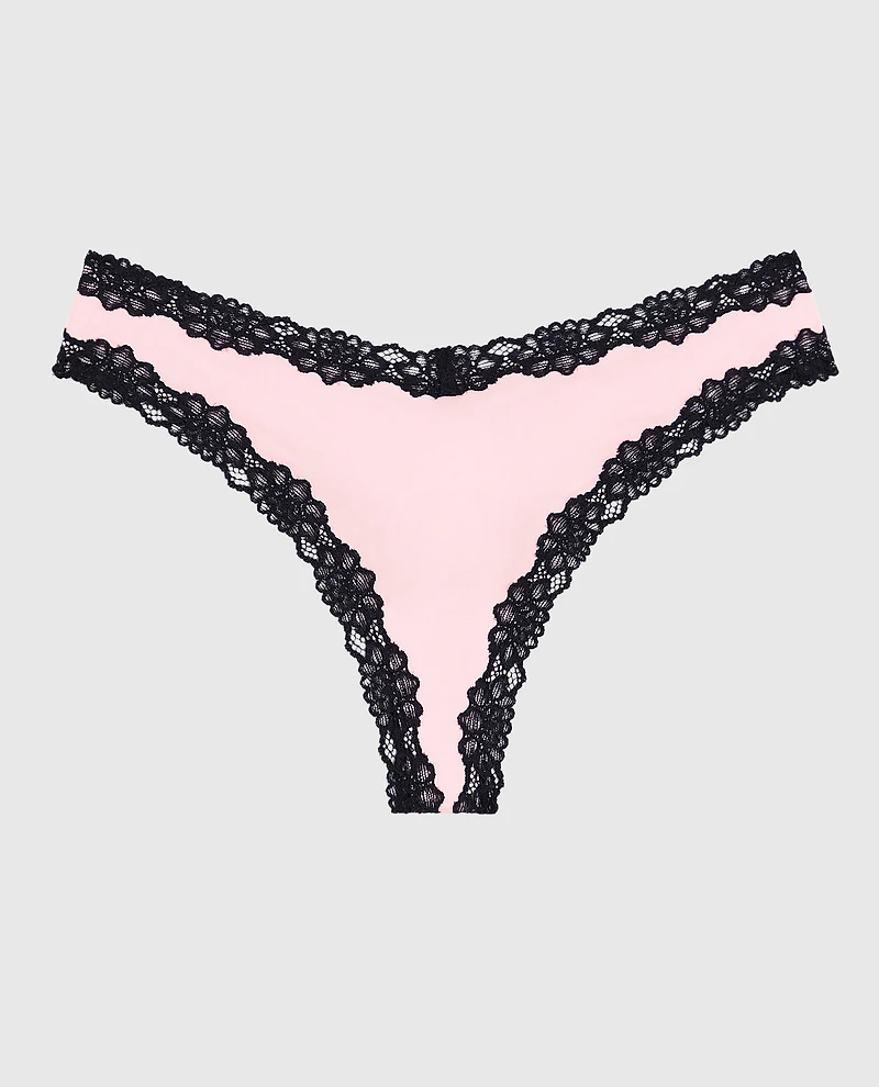 Tanga avec bordure en dentelle rose indiscret