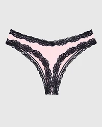 Tanga avec bordure en dentelle rose indiscret