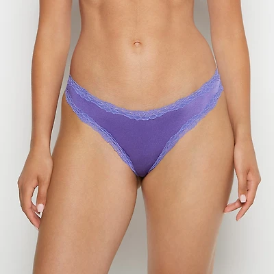 Thong Panty With Lace Trim Purple Opulence