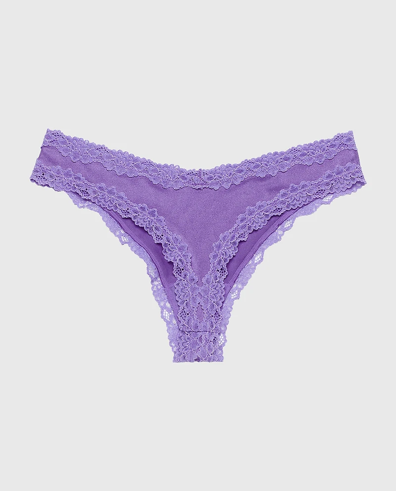 Thong Panty With Lace Trim Purple Opulence