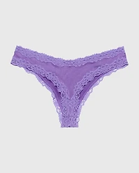 Thong Panty With Lace Trim Purple Opulence
