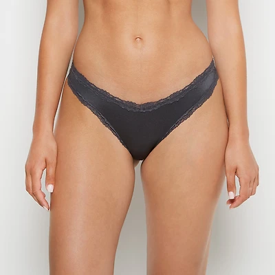 Thong Panty With Lace Trim Ebony