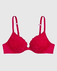 Push Up Plunge Bra with Lace Cosmo Red