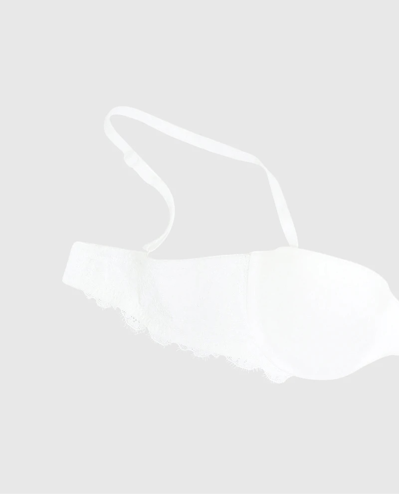 Lightly Lined Strapless Bra with Lace Wing