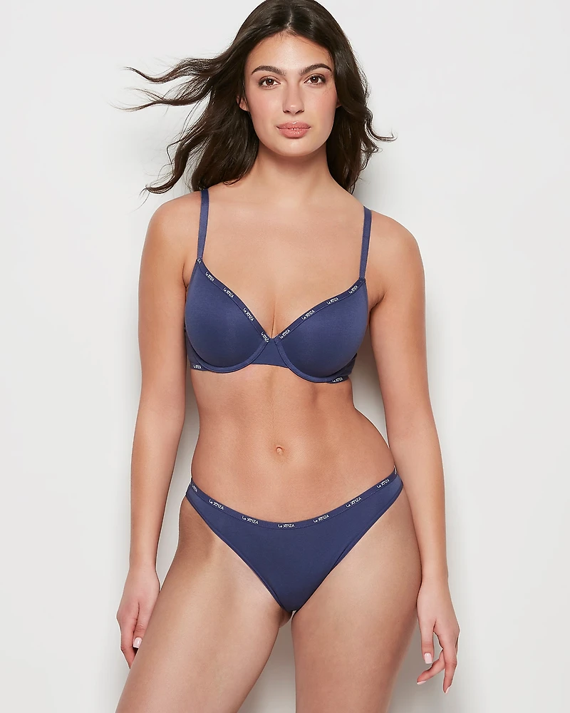 Lightly Lined Logo Demi Bra Dusk Blue