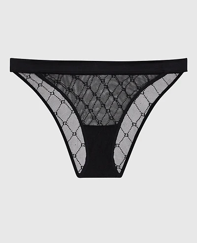 La Senza | High Leg Medium Rise Bikini Panty | Mesh | Smoulder Black | XL