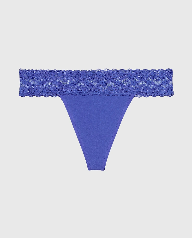 Thong Panty With Lace Trim Dazzling Blue