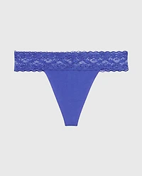Thong Panty With Lace Trim Dazzling Blue