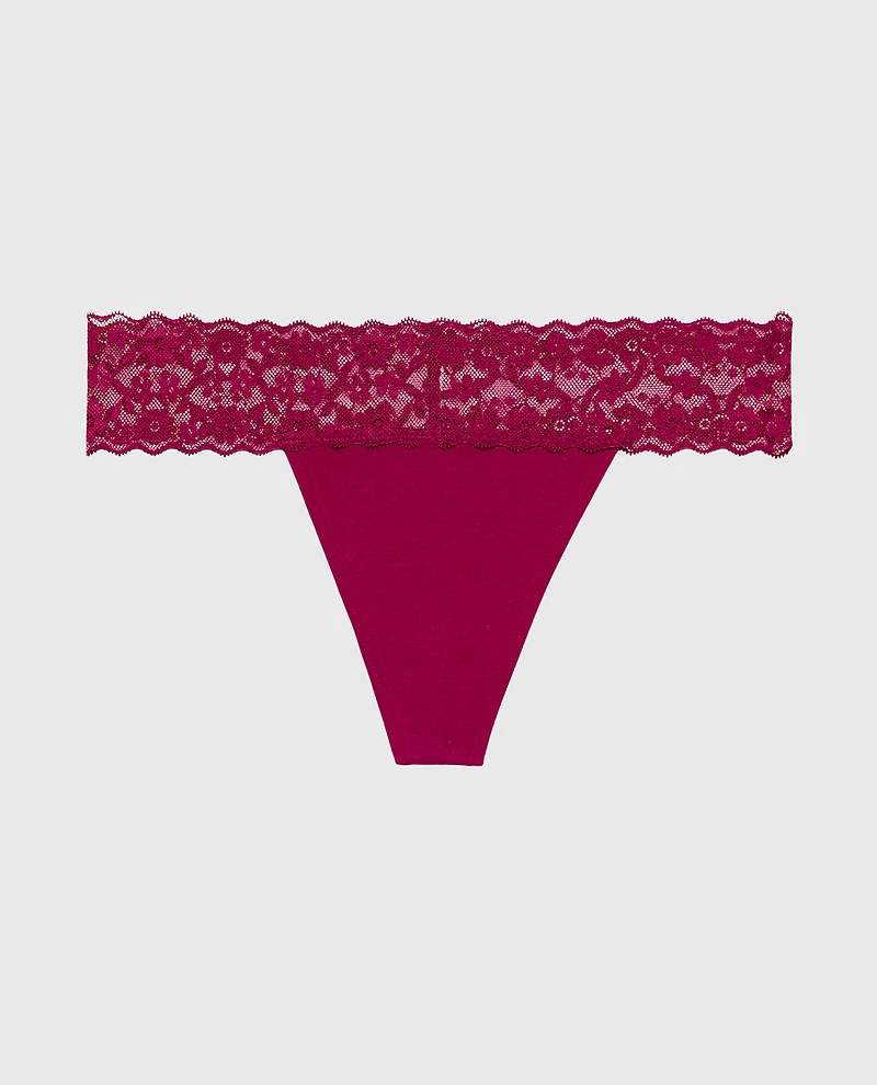 Thong Cotton Panty With Lace Trim Plum Rose