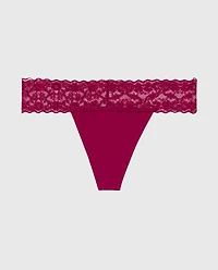 Thong Cotton Panty With Lace Trim Plum Rose
