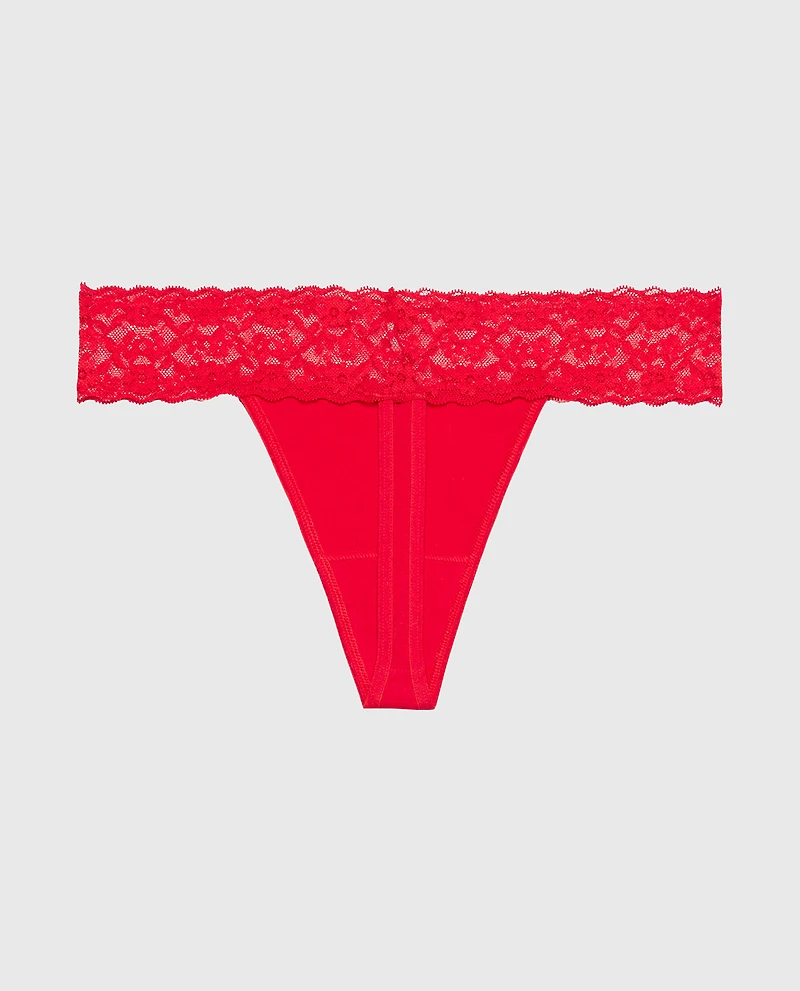 Thong Panty With Lace Trim Chili Red