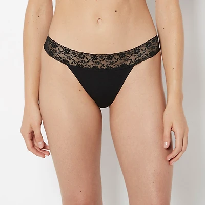 Thong Panty With Lace Trim Tuxedo Black