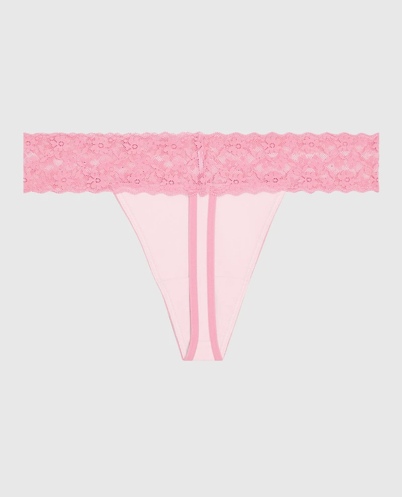Thong Panty with Lace Trim in Pink