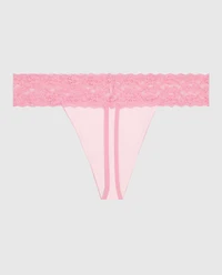 Thong Panty with Lace Trim in Pink