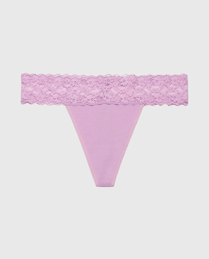 Thong Panty With Lace Trim Regal Orchid