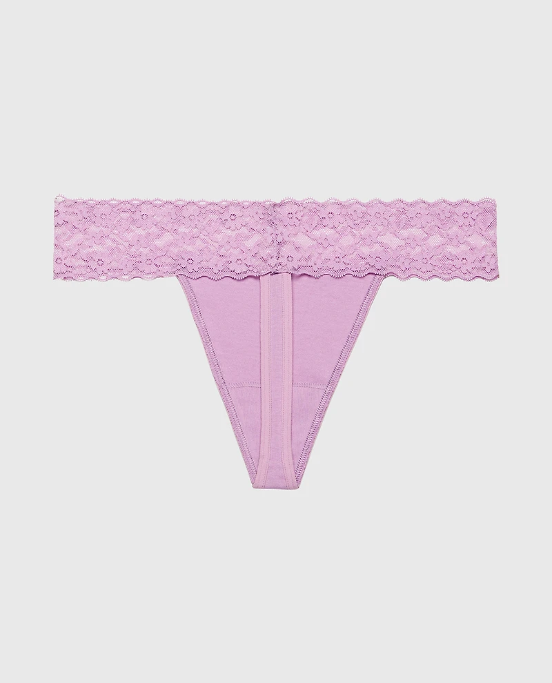 Thong Panty With Lace Trim Regal Orchid