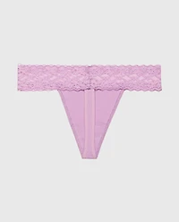 Thong Panty With Lace Trim Regal Orchid