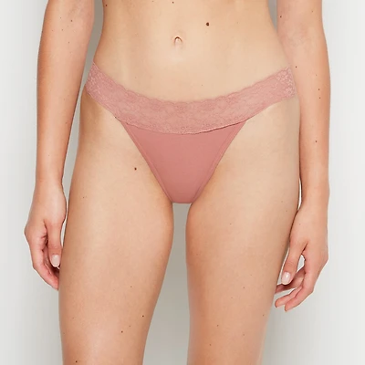 Thong Panty With Lace Trim Old Rose