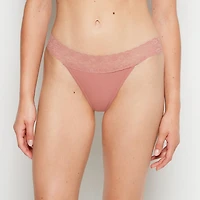 Thong Panty With Lace Trim Old Rose