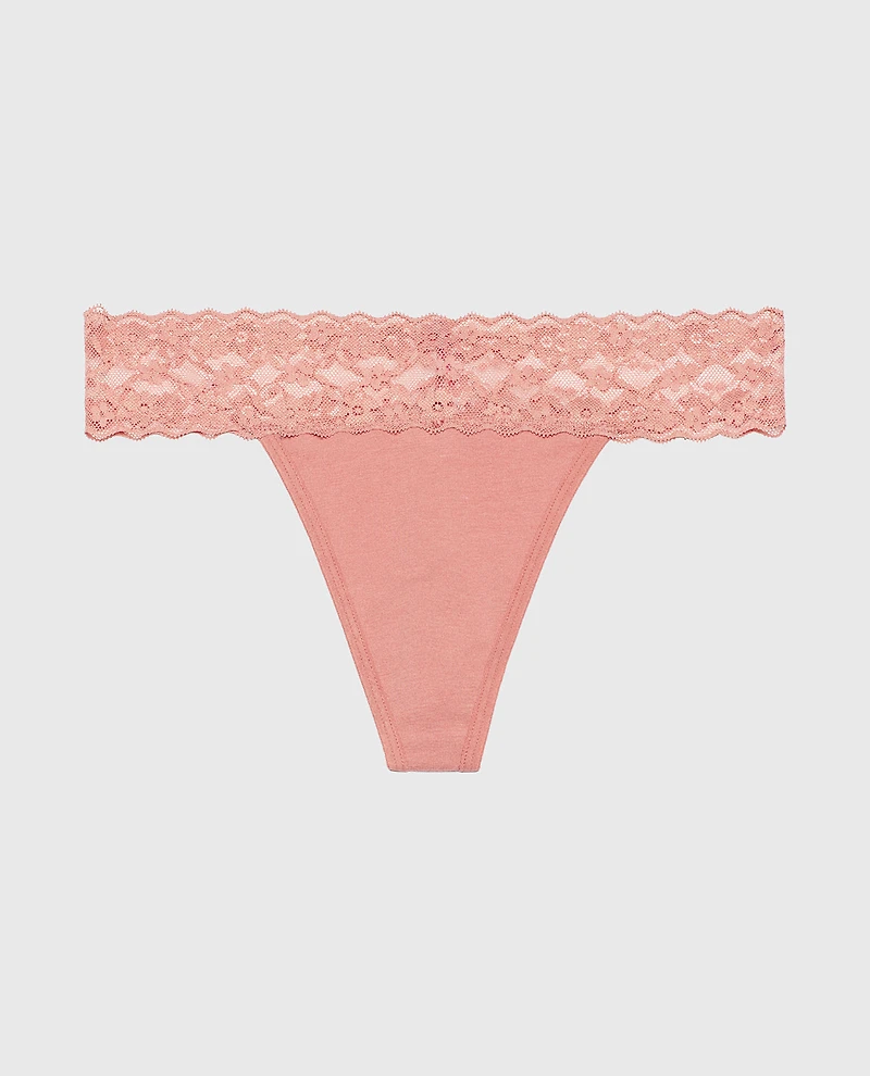 Thong Panty With Lace Trim Old Rose