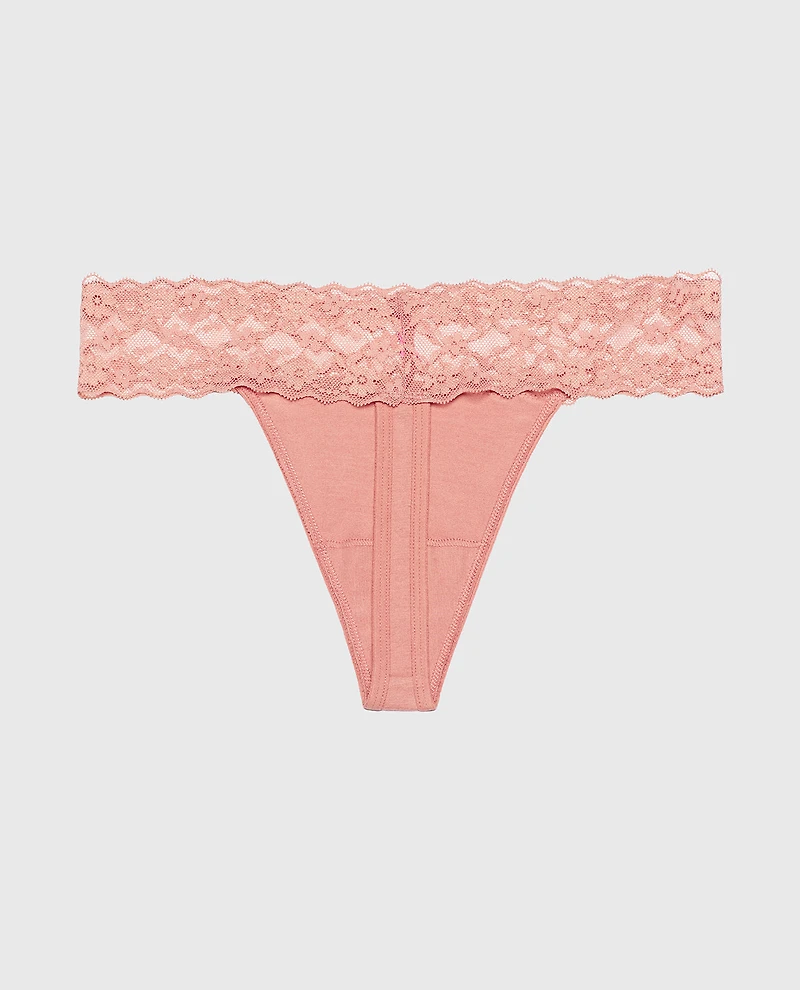 Thong Panty With Lace Trim Old Rose