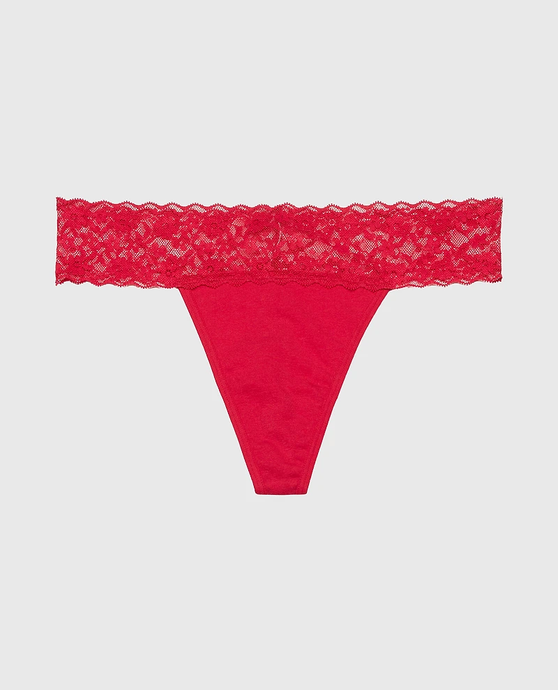 Thong Panty With Lace Trim Crimson