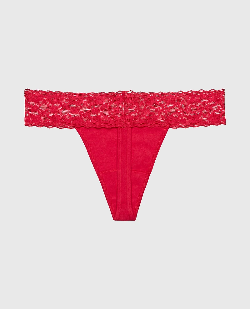 Thong Panty With Lace Trim Crimson