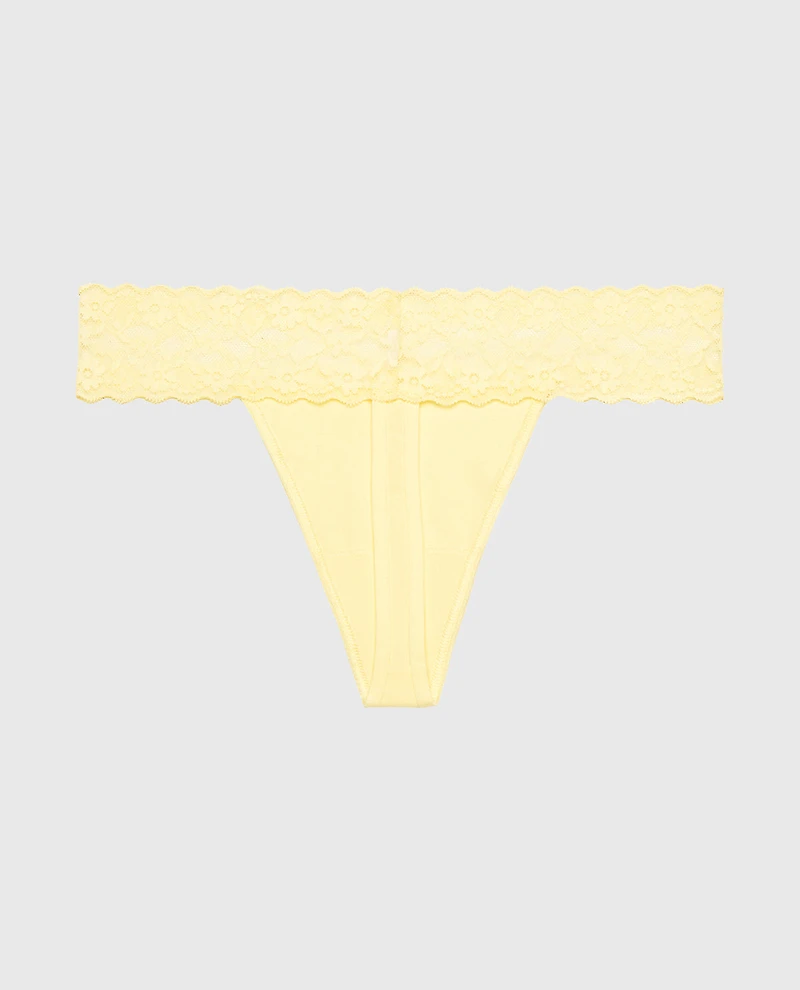 Thong Panty With Lace Trim Pale Banana