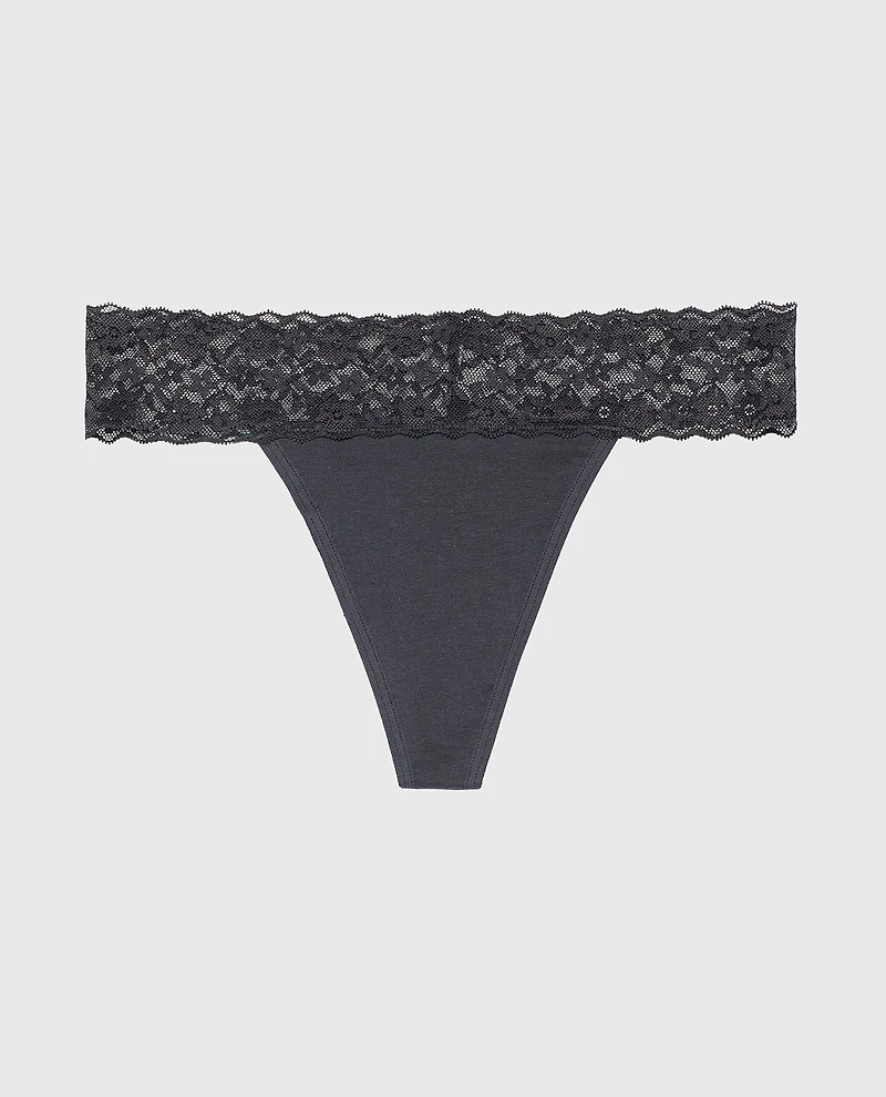 Thong Panty With Lace Trim Ebony