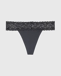 Thong Panty With Lace Trim Ebony