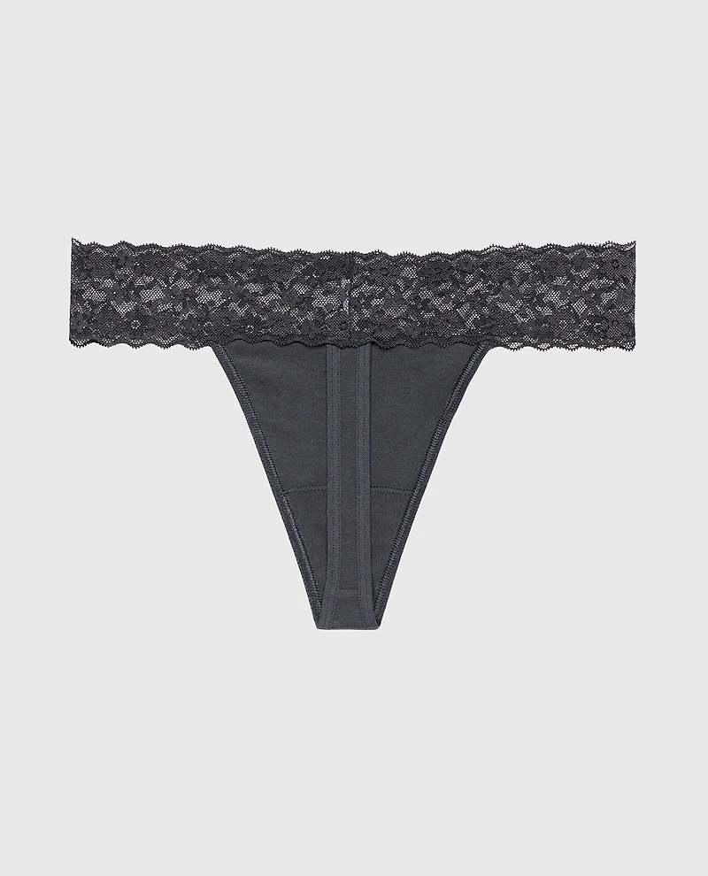 Thong Panty With Lace Trim Ebony