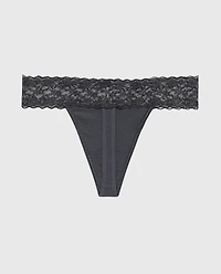Thong Panty With Lace Trim Ebony