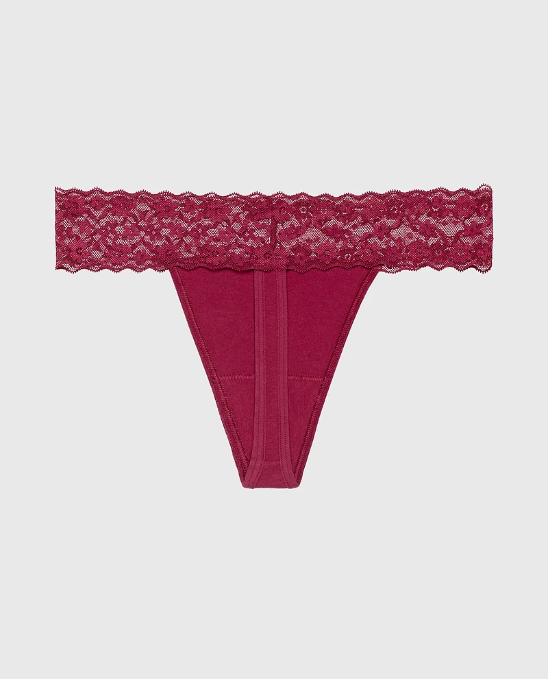 Thong Panty With Lace Trim Beaujolais