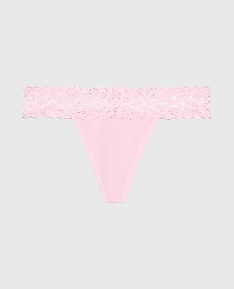 Thong Cotton Panty With Lace Trim Sweet Dream
