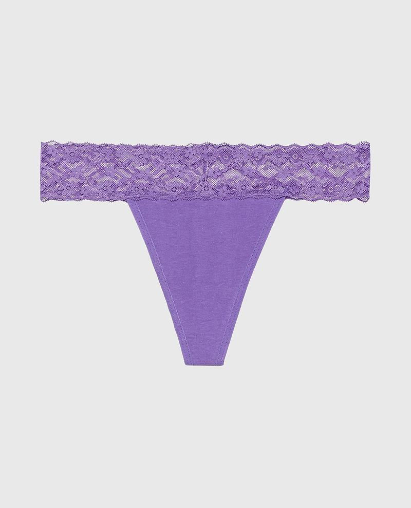 Thong Panty With Lace Trim Purple Opulence