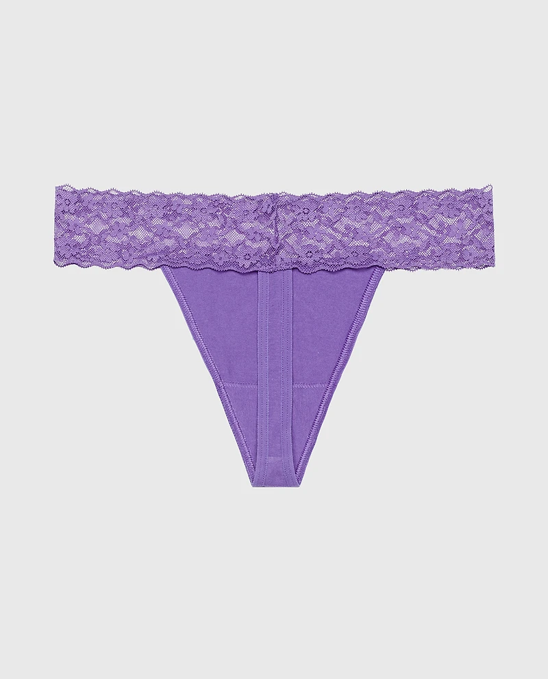Thong Panty With Lace Trim Purple Opulence