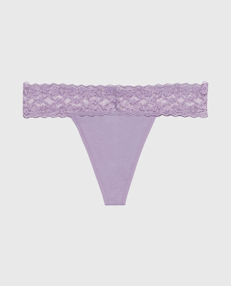 Thong Cotton Panty With Lace Trim Purple Haze