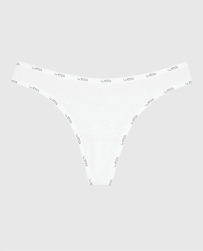 Thong Panty with Logo Trim Ivory