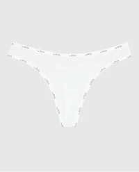 Thong Panty with Logo Trim Ivory