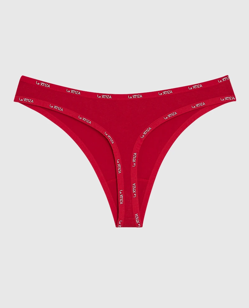 Thong Panty with Logo Trim Cosmo Red