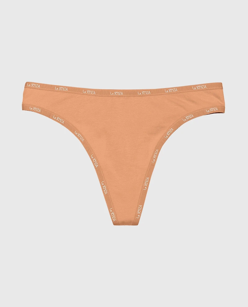 Thong Panty with Logo Trim Cork