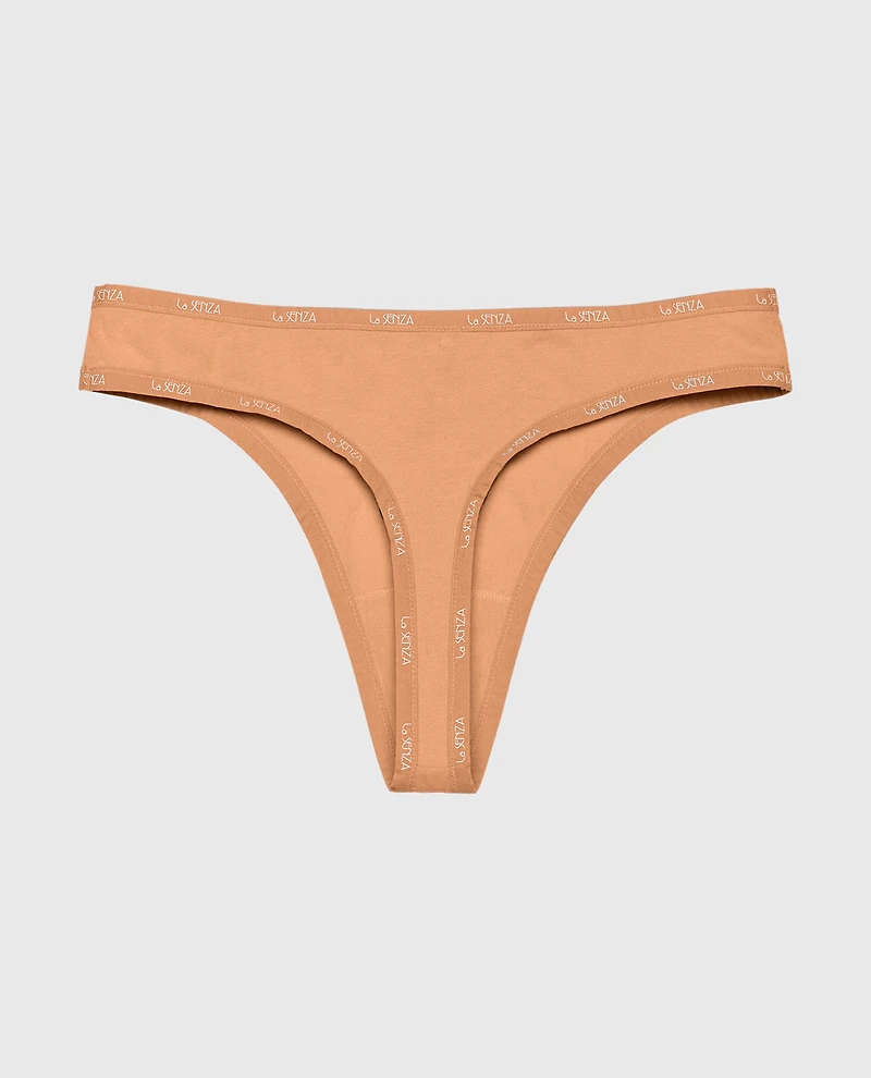 Thong Panty with Logo Trim Cork